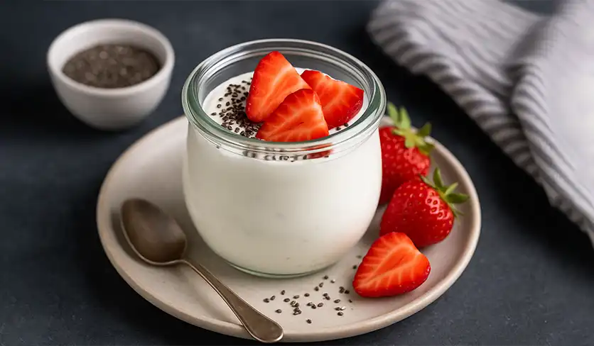 ماست یونانی با دانه چیا و توت‌فرنگی