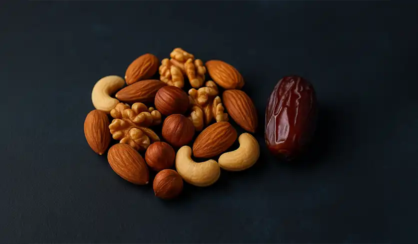 یک مشت آجیل خام + یک عدد خرما